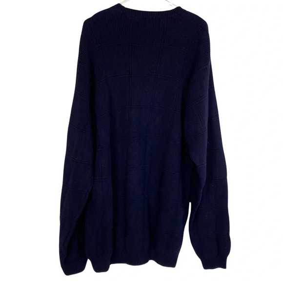 Grandpa Oversized Sweater Mens XL Tall Navy Blue Pullover Windowpane Crewneck - Picture 2 of 6